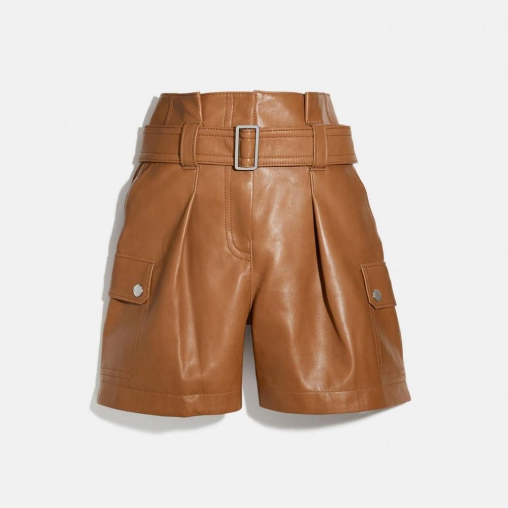 Coach Leather Belted Shorts